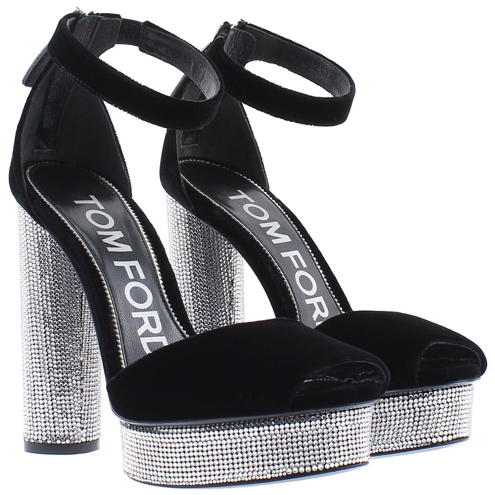TOM FORD
Black Velvet Crystal Holiday Platform Sandals 39